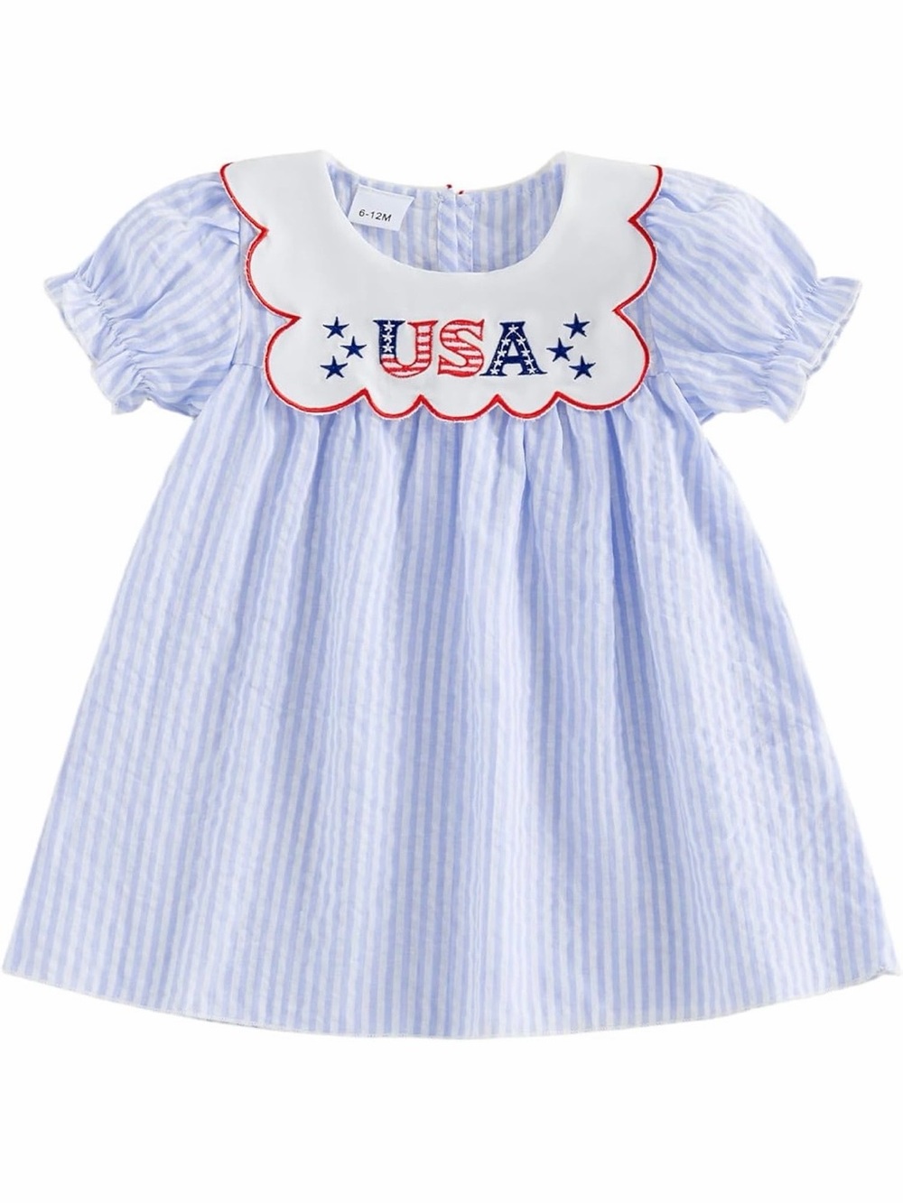Blue Striped Girls' Embroidered USA Bib Dress